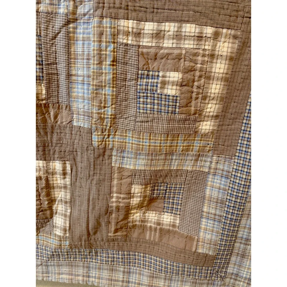 Woolrich Home Log Cabin Patchwork Quilt Brown Plaid Rustic Cabin Throw Sham Set